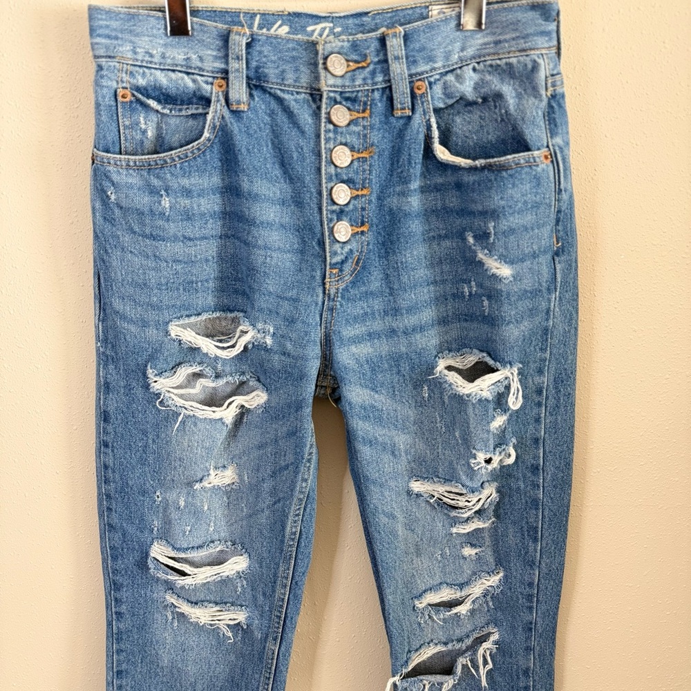 Free People We The Free Distressed Straight Jeans Button Fly Raw Hem 26